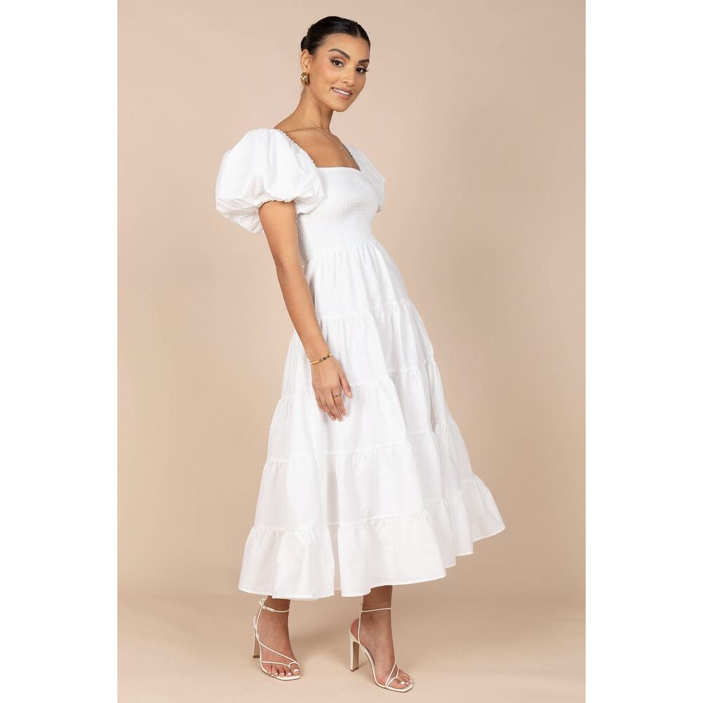 Petal & Pup White Smocked Midi Dress Puff Sleeve Tiered A-Line Sun Dress NWT - Picture 7 of 9